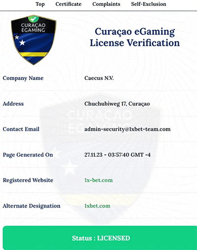 1xbet license